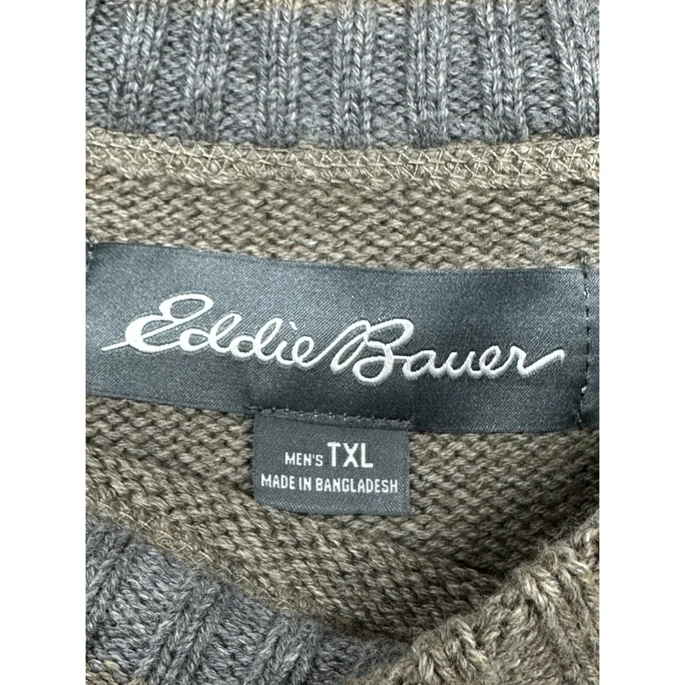 Eddie Bauer Heavy Knit‎ Cotton Sweater Navy Beige Men's Size XLT/ XL Tall - Picture 3 of 8